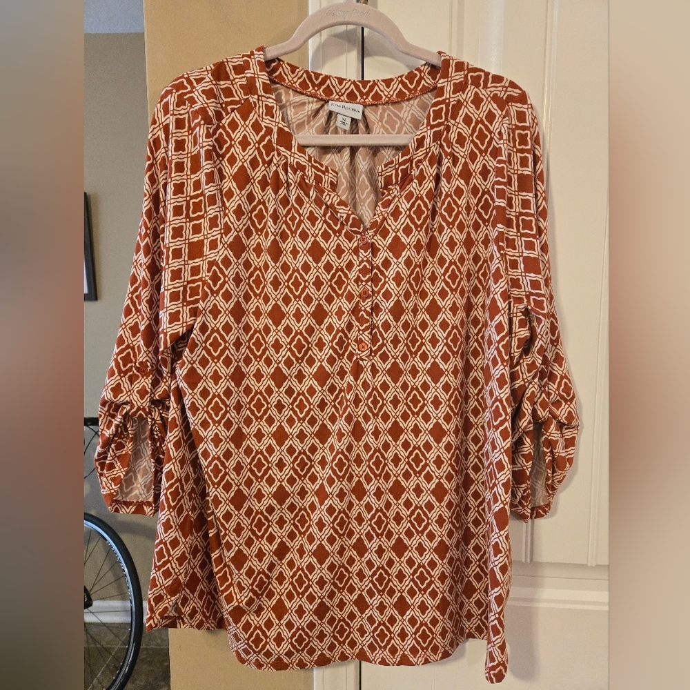 Kim Rogers Geometric Print Blouse Sz XL